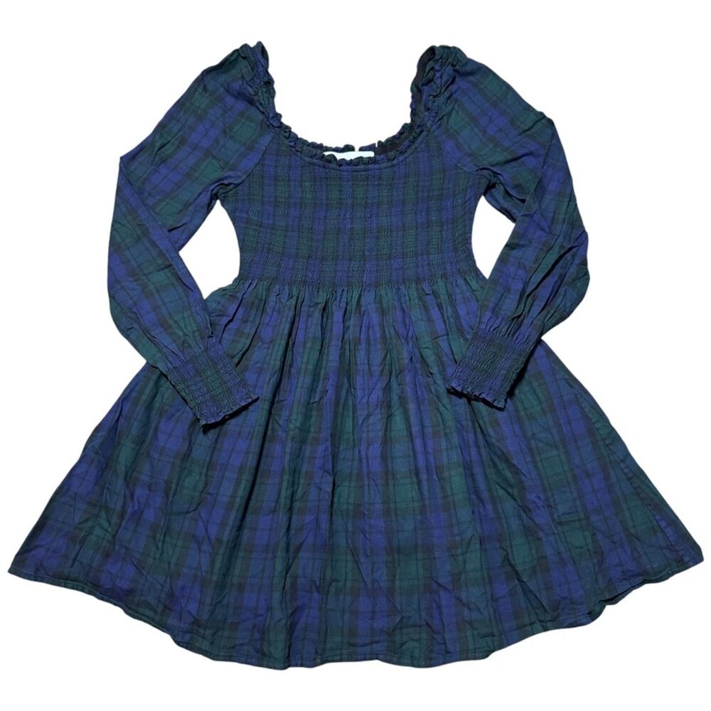 Hill House Norah Nap Dress Smocked in Blackwatch Tartan Plaid Pattern, Sz Small